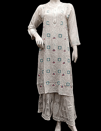 Off White | Full Chikankari on Both Sides | Chikankari | Lucknowi | Hand Embroidery | Silk | Kurta