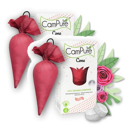 Camphor Cone (Rose) Pack Of 2 - Room, Car and Air Freshener & Mosquito Repellent | Kapur Cone | CamPure Cone | Rose cone