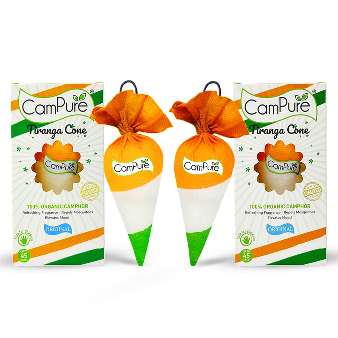 Camphor Cone (Tiranga) Pack Of 1 - Room, Car and Air Freshener & Mosquito Repellent | Kapur Cone | CamPure Cone | Tiranga cone