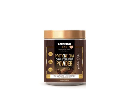 ENRRICH ONE PROTIONE DHA POWDER CHOCOLATE FLAVOUR, MULTIVITAMINS AND MULTIMINERALS PROTEIN POWDER WITH DHA PACK OF 200GM.
