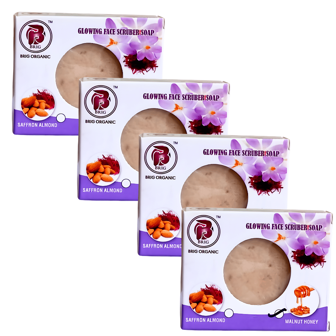 BRIG Walnut Honey Scrub Soap (4X100gm.) | Pure Bathing Natural | Milk Glycerin | Moisturization | Men Women Brightening | Face, Body | Combo Set | Suitable For All Skin