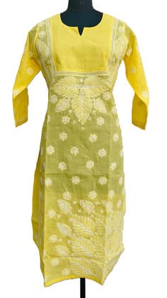 Yellow | Chikankari Embroidery | Design Type Gala Booti work | Cotton  | Kurta