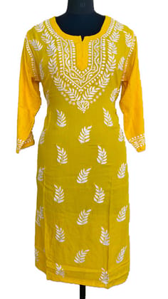 Chikankari Embroidery | Design Type Gala Booti work | Cotton  | Yellow | Kurta