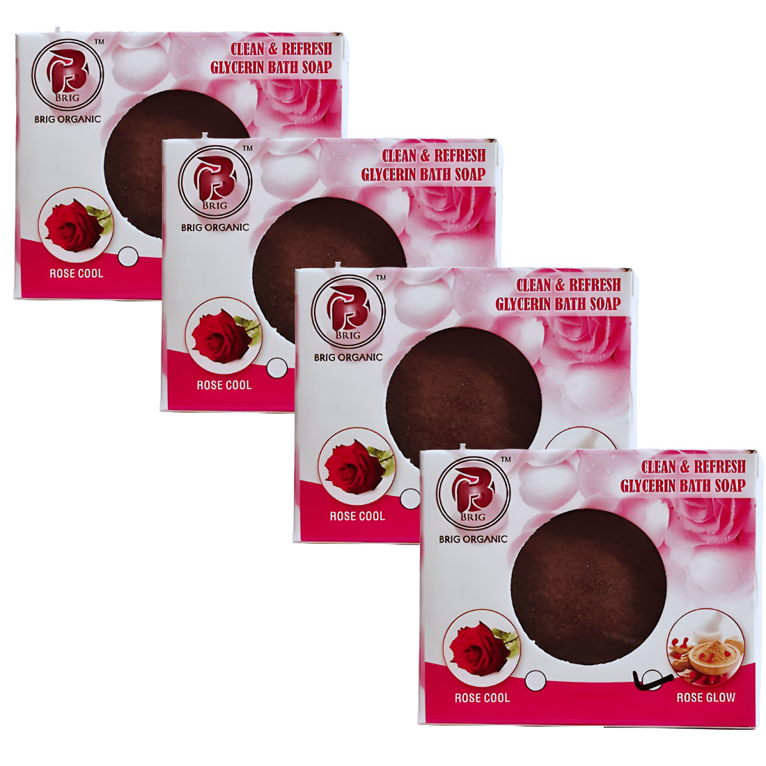 BRIG Rose Glow Soap (4X100 gm.) | Pure Bathing Natural | Mud | Men Women, Refreshing | Face, Body | Combo Set | Suitable For All Skin