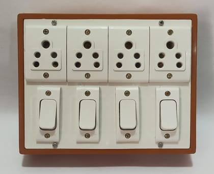 6A 4 Sockets (5 Pin Socket) & 4 Switch (Square) Extension Box without Wire