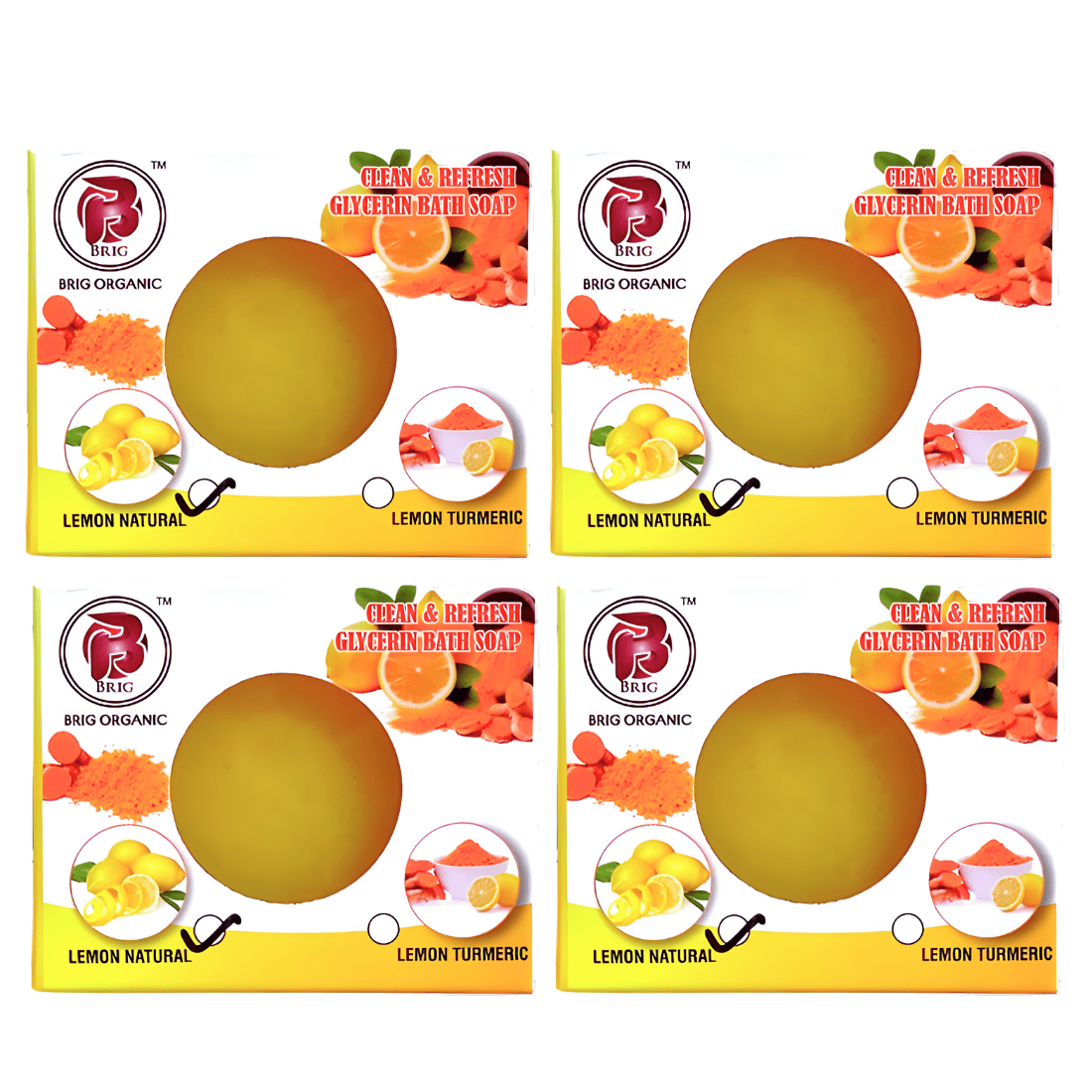 BRIG Lemon Natural Soap (4X100gm.) Pure Natural | Glycerin Milk | Men Women, Refreshing | Face, Bod | Combo Pack | Suitable For All Skin