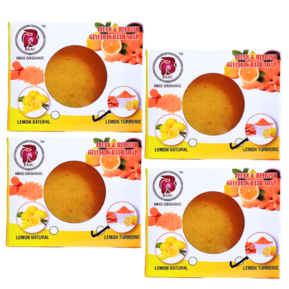 BRIG Lemon Turmeric Soap (4X100gm.) Pure Natural | Glycerin Milk | Men Women, Refreshing | Face, Body | Combo Set | Suitable For All Skin