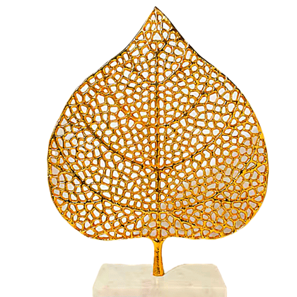 Super Art Handicrafts |  Gold Peepal  Leaf Statue | Golden Leaf | Gold Brass Leaf | Golden Leaf on Marble | Home Decor | Zen Decor | Modern Nature Decor | Gift Idea