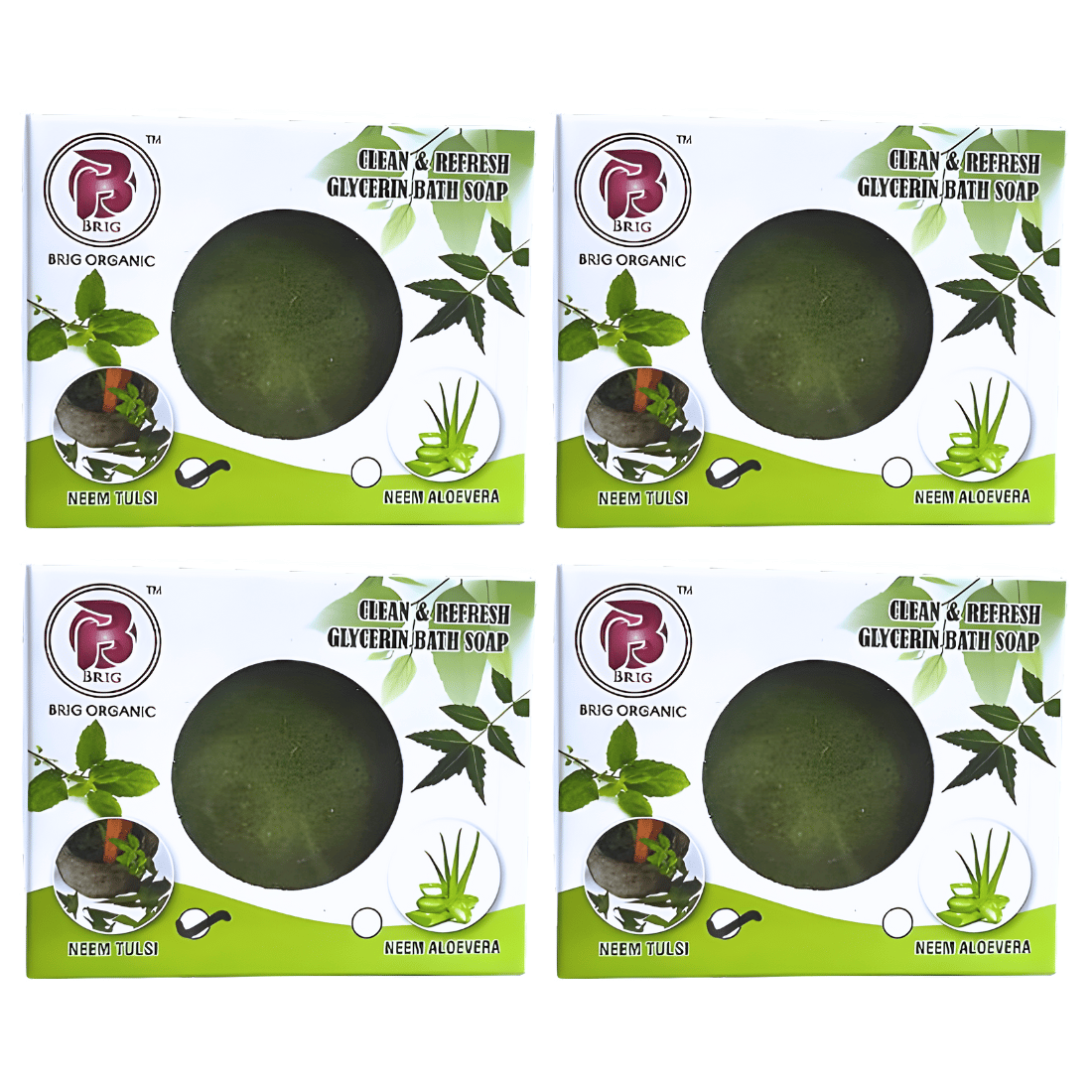 BRIG Neem Tulsi Soap 4X100gm. Pure Natural | Glycerin Milk | Men Women, Refreshing | Face, Body | Combo Pack | Suitable For All Skin