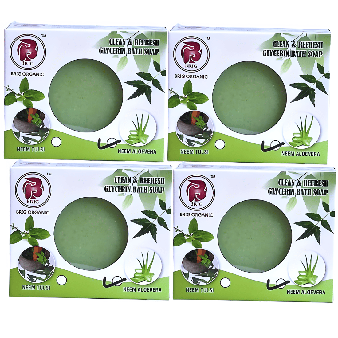 BRIG Neem Aloe Vera Soap (4X100gm.) Pure Natural | Glycerin Milk | Men Women, Refreshing | Face, Body | Combo Pack | Suitable For All Skin