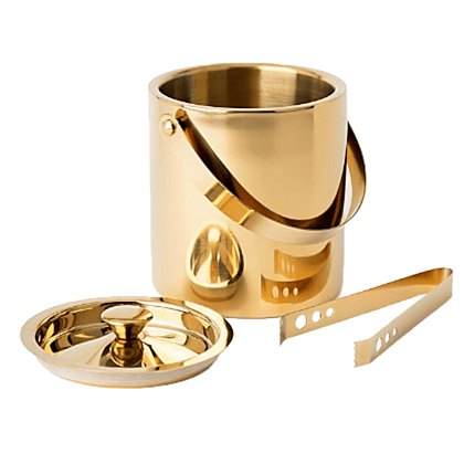 R D International |  Brass | Gold Double Insulation Ice Bucket with Tong (2 litres) | Gift Items | Birthday Gift | Anniversary Gift | Wedding Gift | Home Decor | Ice Box