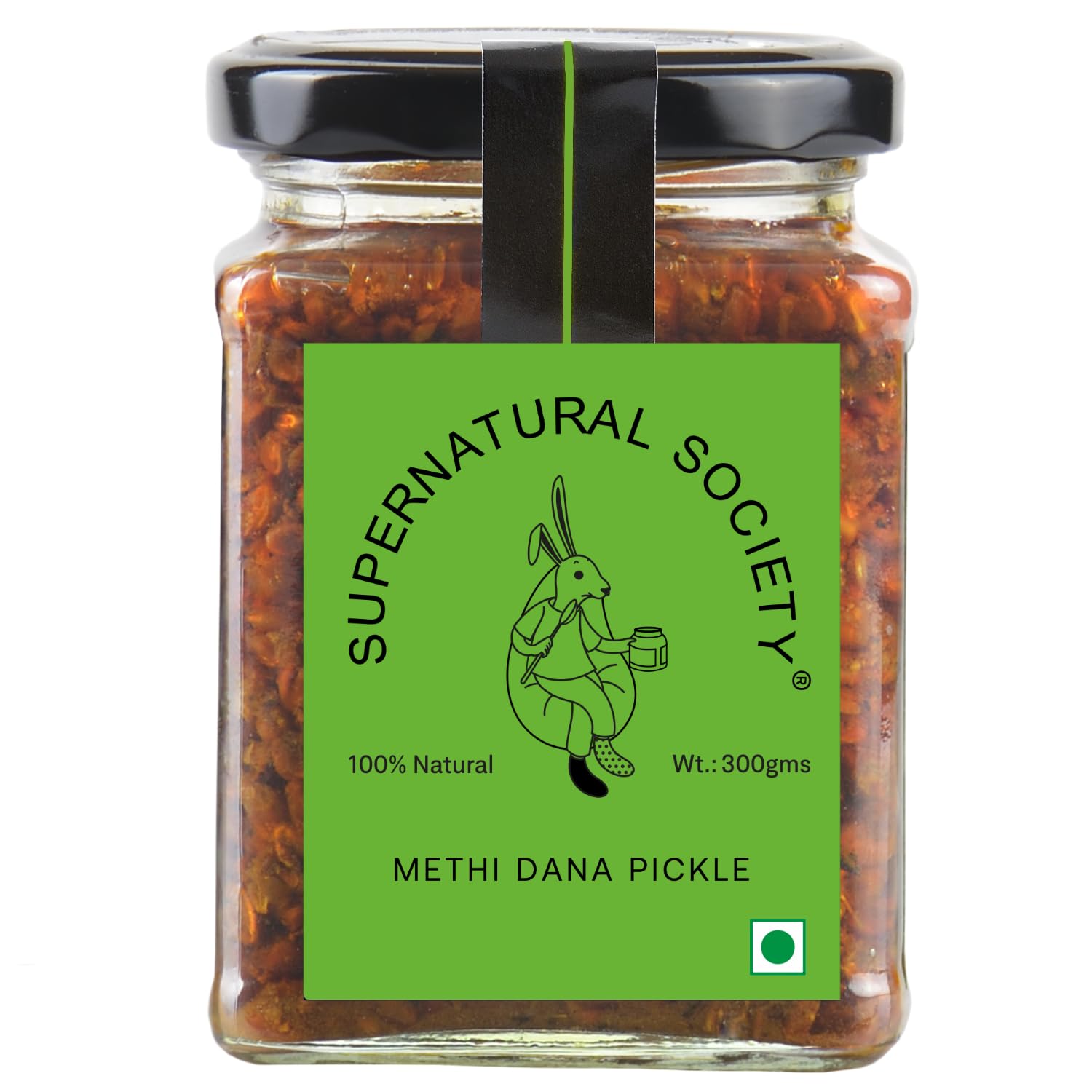 Supernatural Society - Pickle Methi 300G | Green Chilli Pickle Methiya Dana Achar Chutney | Paste and Marinade Glass Pack Made with Organic Mustard Oil