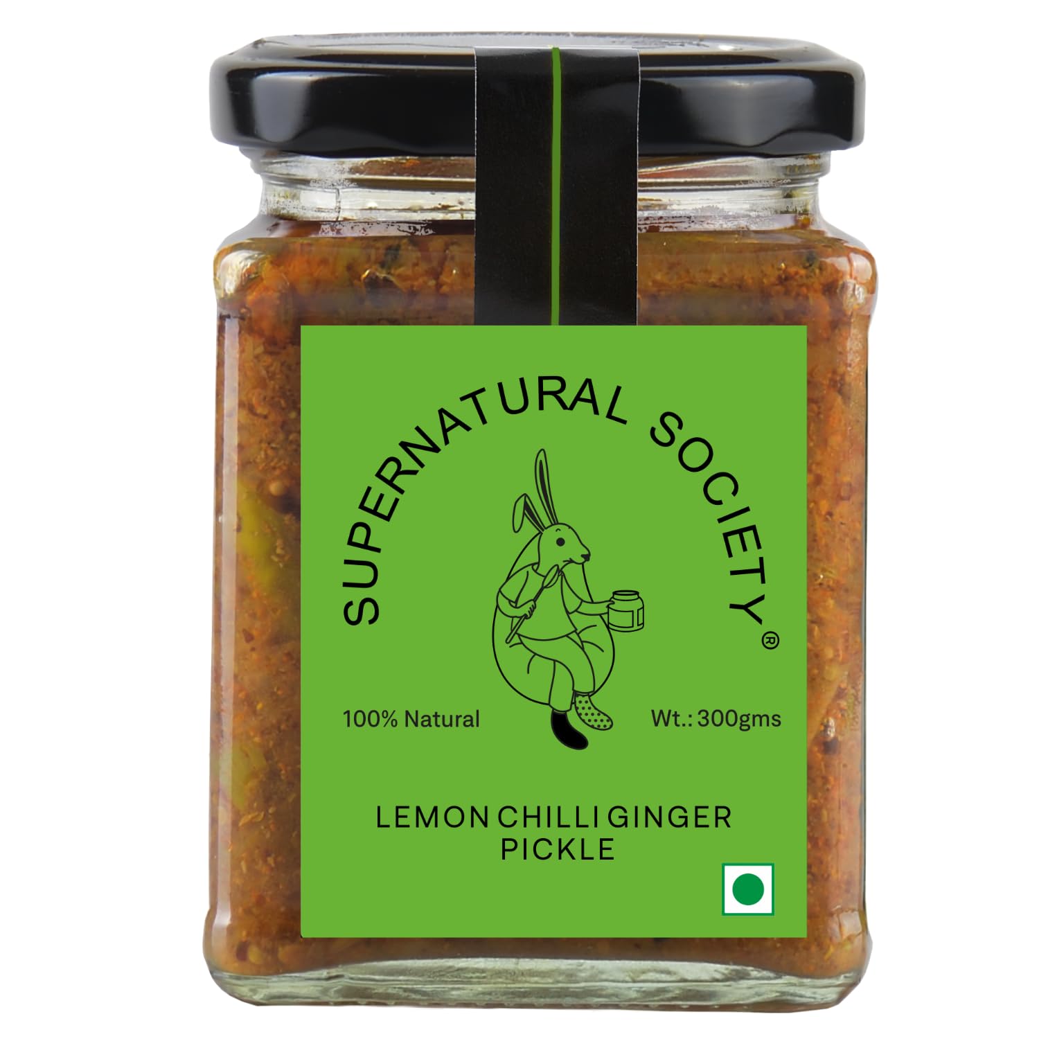 Supernatural Society - Lemon Chilli Ginger Pickle 300 gram| Neemboo Hari Mirch ka Achar | Sun-Dried & Tangy & Spicy | Fresh Pickle| Preservatives Free| Handmade by International Chef