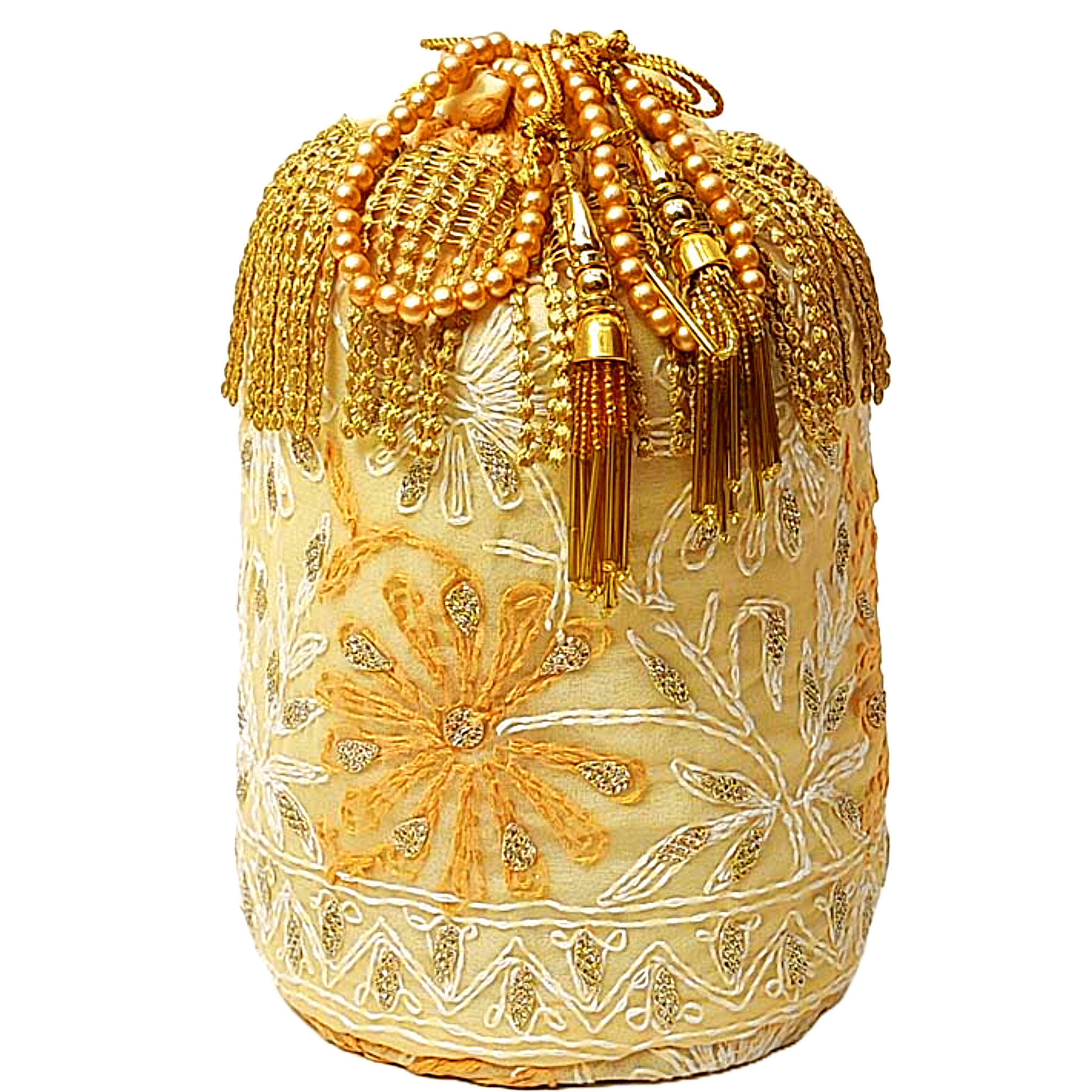 Cream Color Women Hand Embroidered Chikankari Potli Bag