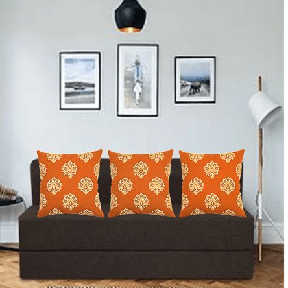 Orange Cotton Chikankari Embroidered Square Cushion Cover (Set of 5)