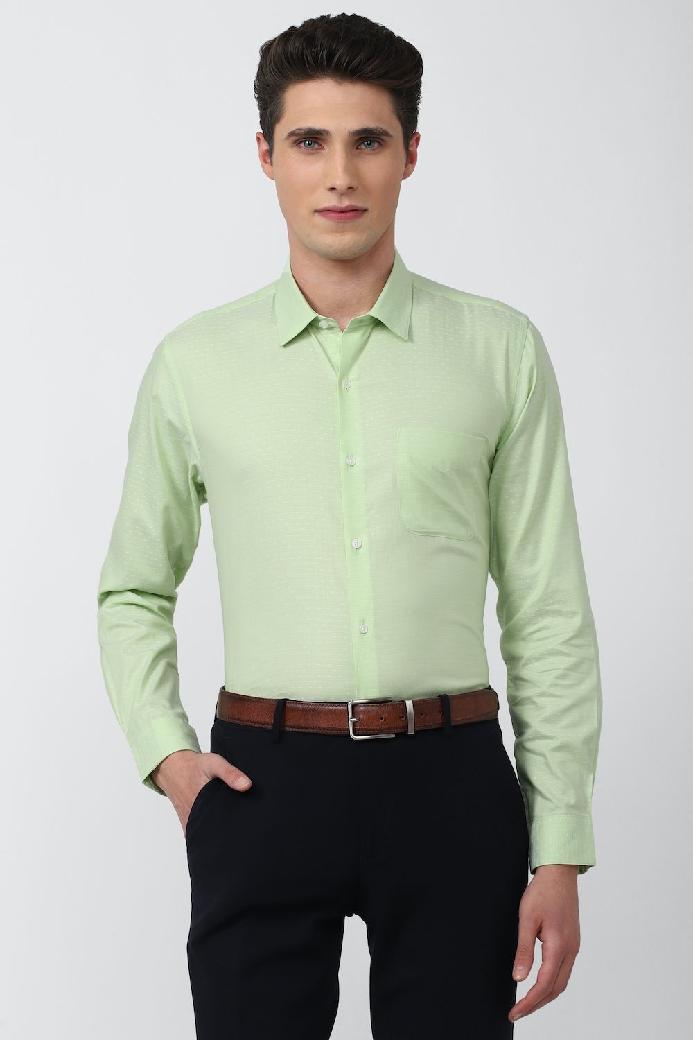 Men Green Slim Fit Formal Full Sleeves Formal Shirt