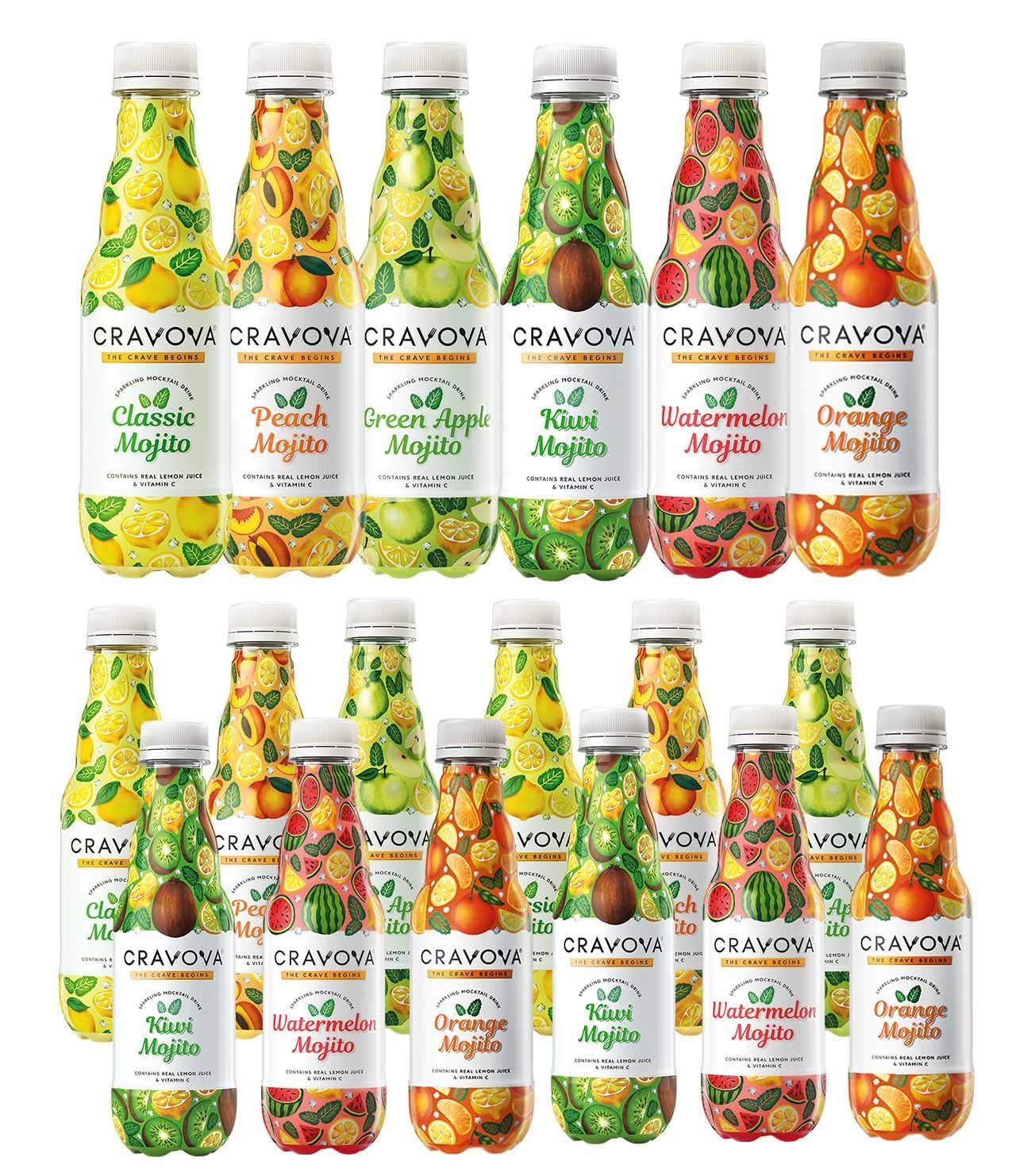 CRAVOVA - THE CRAVE BEGINS Assorted Mocktail 300ml Combo of Classic, Green Apple, Watermelon, Peach, Fresh Lemonade, Orange ( Pack of 12)