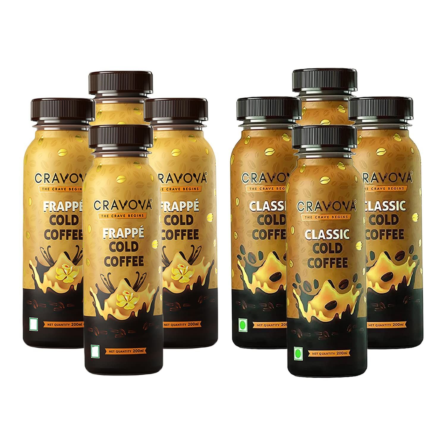 Cravova Frappe Cold Coffee (Pack of 4), Classic Cold Coffee (Pack of 4) |200ml Each | Assorted pack | Combo of 8