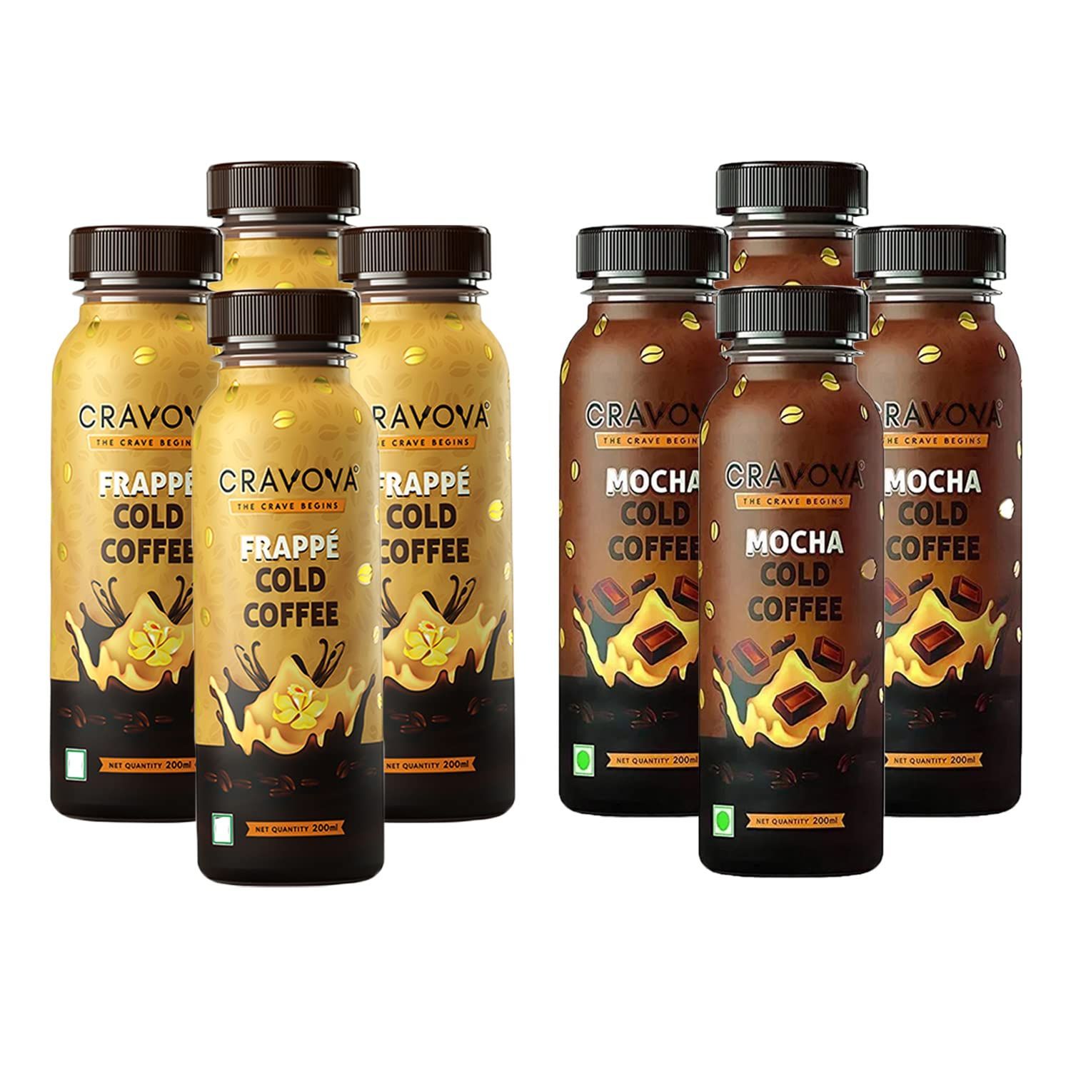 Cravova Mocha Cold Coffee (Pack of 4), Frappe Cold Coffee (Pack of 4) |200ml Each | Assorted pack | Combo of 8