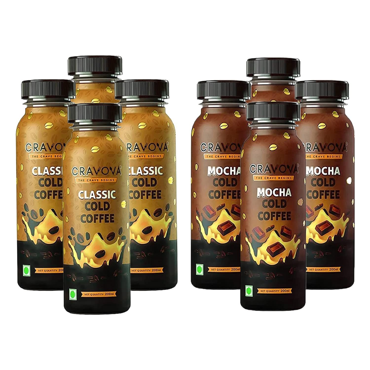 Cravova Mocha Cold Coffee (Pack of 4), Classic Cold Coffee (Pack of 4) |200ml Each | Assorted pack | Combo of 8