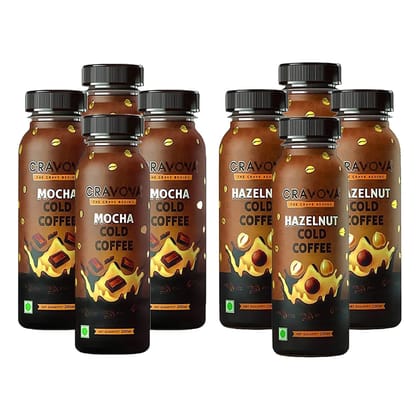 Cravova Mocha Cold Coffee (Pack of 4), Hazelnut Cold Coffee (Pack of 4)|200ml Each | Assorted pack | Combo of 8