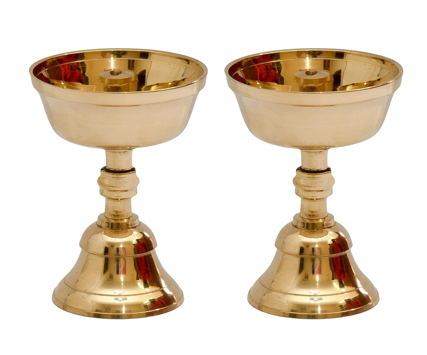 Pure Brass Akhand Jyoti | Teacup Stand | Nanda Table Diya, 3.2 Inch Large, Brass, Pack of 2