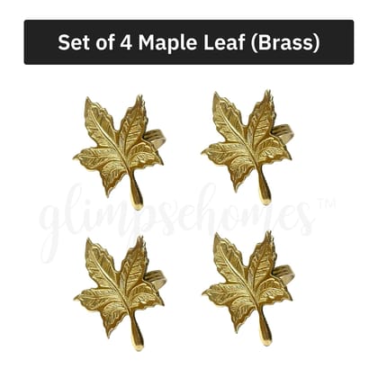 Homes Premium Brass Napkin Rings for Dining Table (Maple Leaf, Set of 4)