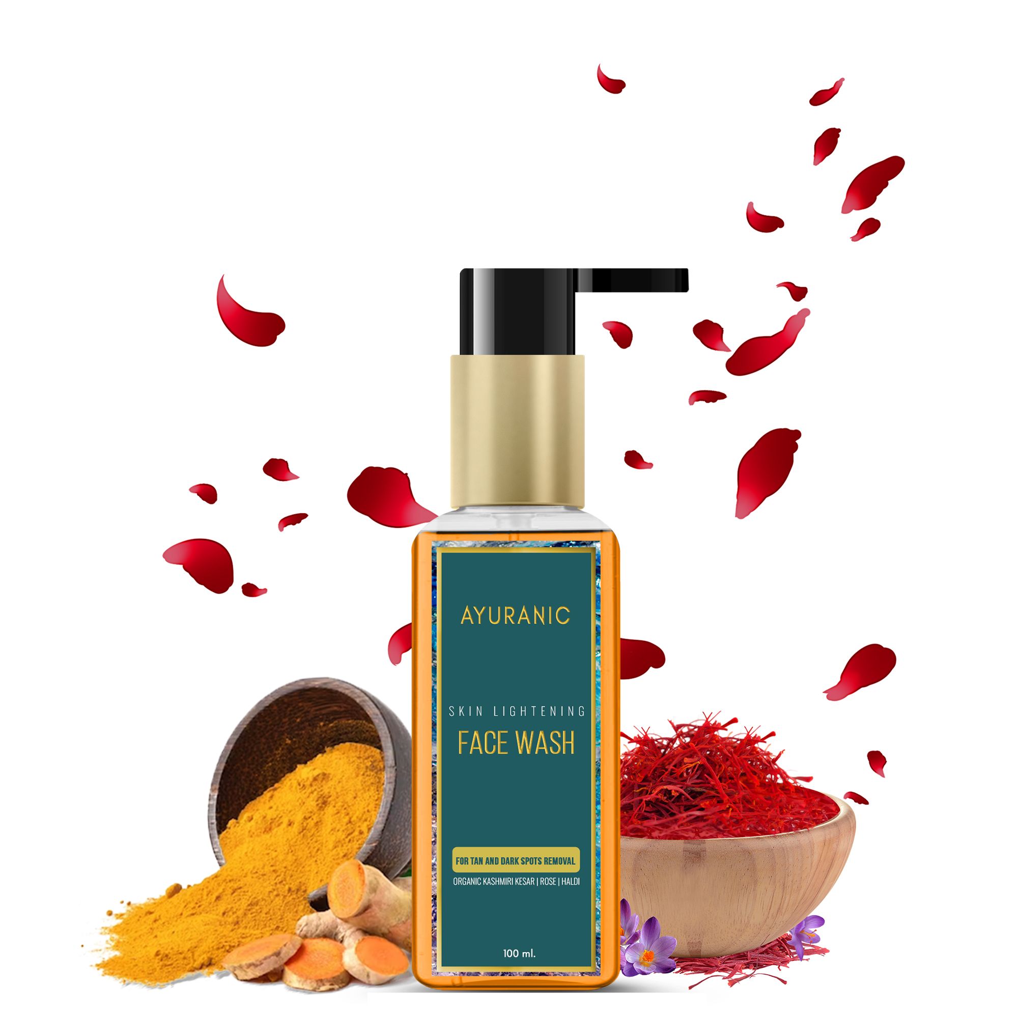 Ayuranic Tan & Dark Spot Removal Ayurvedic Face Wash for Glowing Skin | Enriched With Kashmiri Kesar Oil, Rose Water, Haldi | Approved by Ministry of Ayush | (11 Natural Herbs, 100 ml)