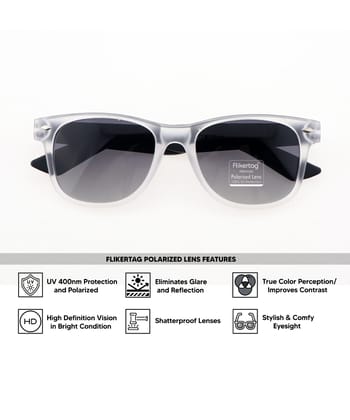 Flikertag Polarized Sunglasses With UV Protection For Men & Women | HD vision with Grey Gradient Lens [FTS 552 F3 Wayfarer Matte Transparent Frame with Smoke lens, 52mm]