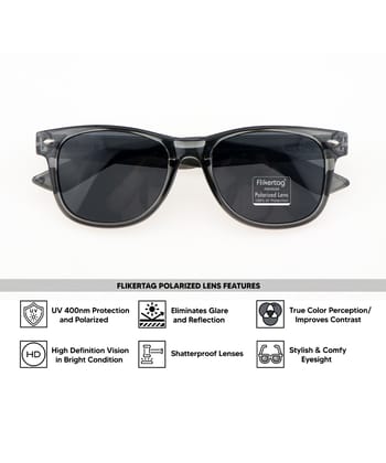 Flikertag Polarized Sunglasses With UV Protection For Men & Women | HD vision with Grey Lens [FTS 552 F4 Wayfarer Matte Grey Frame with Smoke lens, 52mm]