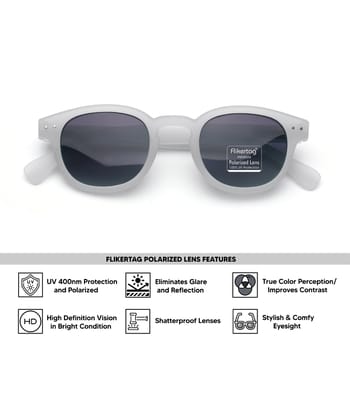 Flikertag Polarized Sunglasses With UV Protection For Men & Women | HD vision with Grey Gradient Lens [FTS 551 F3 Round Matte Transparent Frame with Smoke lens, 49mm]