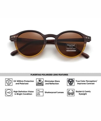 Flikertag Polarized Sunglasses With UV Protection For Men & Women | HD vision with Brown Lens [FTS 565 F4 Round Matte Multi Brown Frame with Brown lens, 50mm]