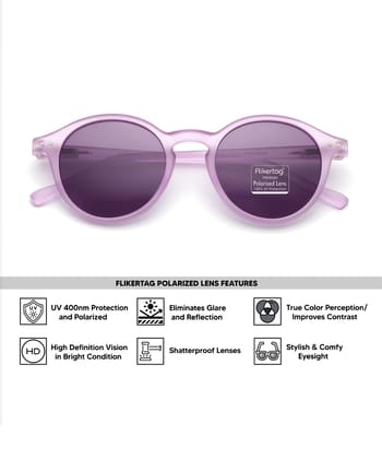 Flikertag Polarized Sunglasses With UV Protection For Men & Women | HD vision with Purple Lens [FTS 565 F5 Round Matte Transparent Purple Frame with Purple lens, 50mm]