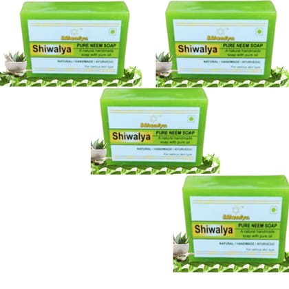 SHIWALYA Natural Neem Handmade Soap | Handmade Bathing Soap | Herbal Soap Soft & Radiant Skin | Suitable for All Skin Types (Pack of 4 )