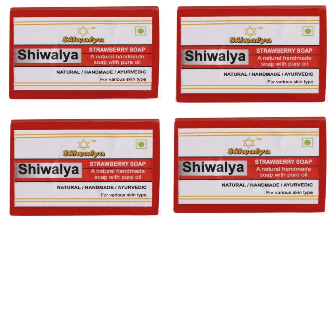 SHIWALYA Natural Strawberry Soap || Handmade Bathing Soap || Herbal Soft & Radiant Skin || Suitable for All Skin Types (Pack of 4 )