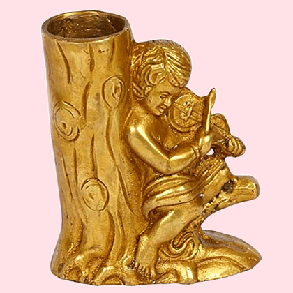 Exim 11  | Brass Pen Holder Stand | Tree with a Boy | Playing Violin | Showpiece | Paper Weight for Office Table | Stylish Fancy | Holder for Men Women Office Home Decor Gift