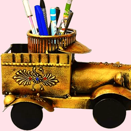 Exim 11  | Vintage Truck | Brass Pen Holder Stand | Collectible Showpiece | Paper Weight for Office Table | Stylish Fancy | Holder for Men Women Office Home Decor Gift