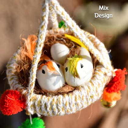 SS Eco-Life’s Handmade Jute Bird Hanging Nest With Artificial Birds For Home Décor & Gifting.