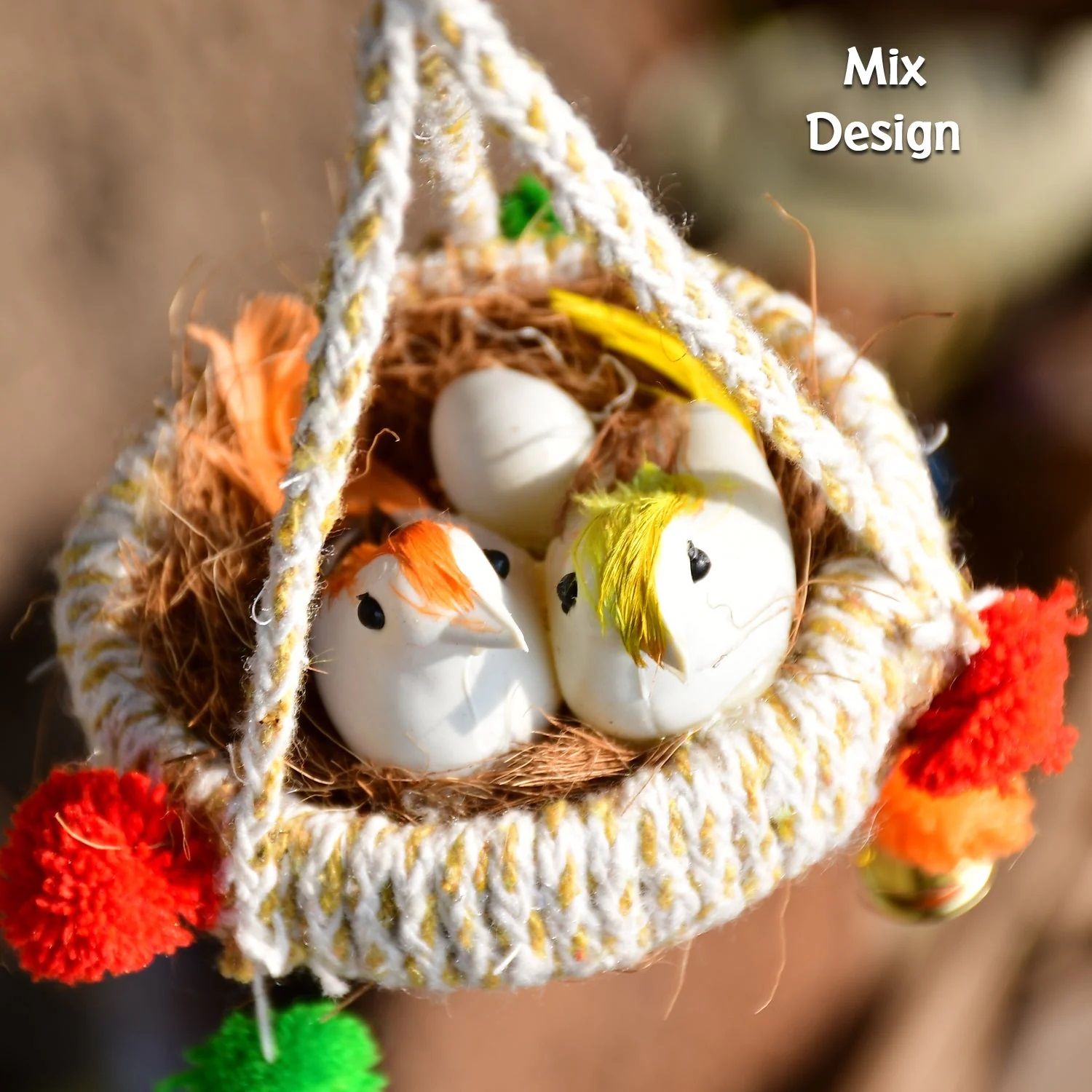 SS Eco-Life’s Handmade Jute Bird Hanging Nest With Artificial Birds For Home Décor & Gifting.