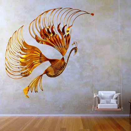 Laxzor inc | Brass Peacock | Sculpture | Wall Decor | Big Size Handicraft | Metal Work | Golden Colour