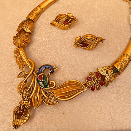 Laxzor Inc | Brass | Meenakari | Peacock | Antique Matt | Polish | Necklace & Earrings | Luxury Items | Representing | Theatre Art Culture