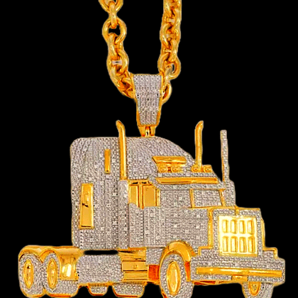 Laxzor Inc | Brass | Big  Pendant Trucking |  Hauling |  Automotive |  Men Jewelry | Gold-Plated | Brass with Cubic Zirconia | Transformer | Optimus Prime