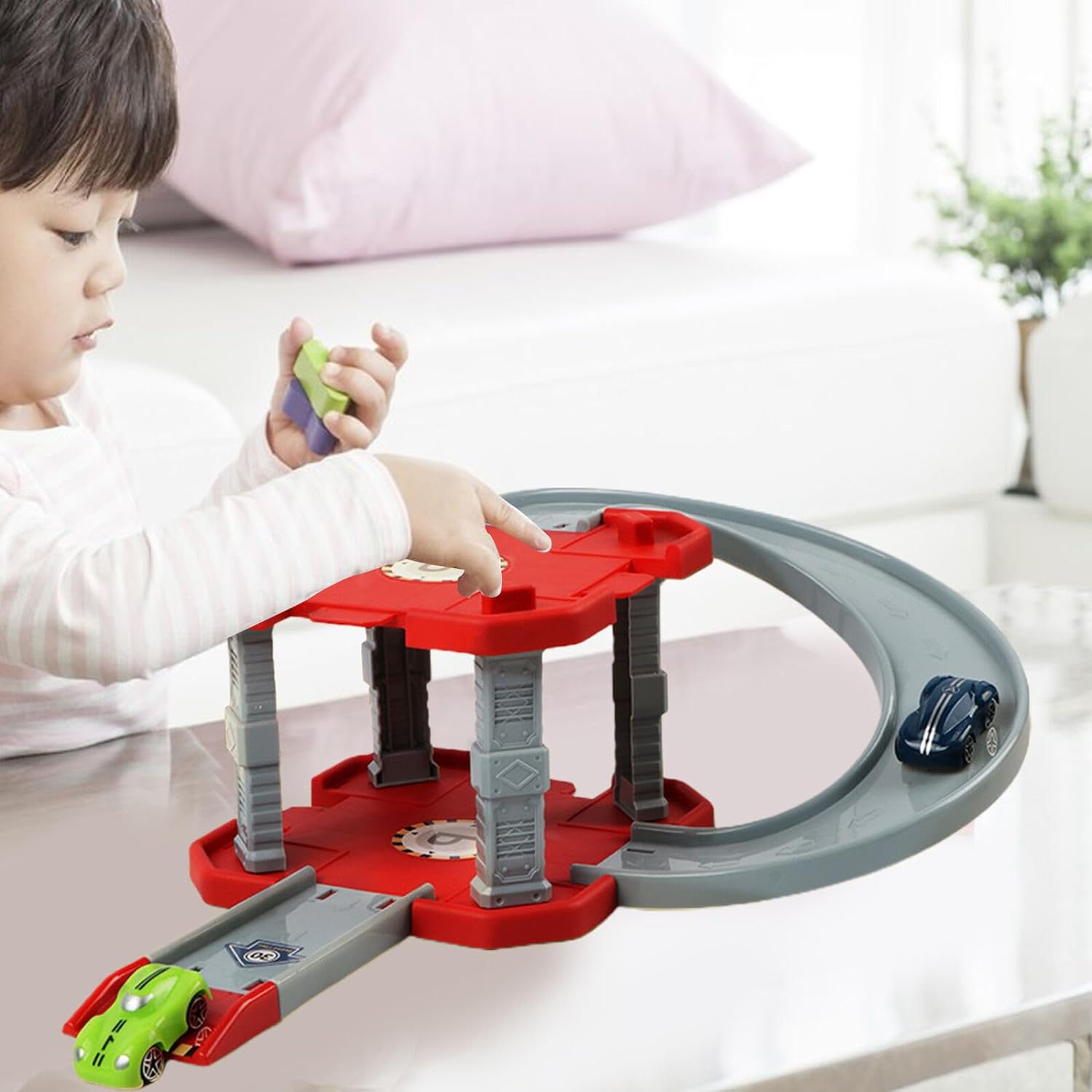 Car Parking City Garage Building Race Track Ramp Toy for Kids with 2 Racing Cars