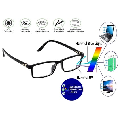 Hrinkar Rectangle Computer Glasses with Anti-Glare and Blue Ray Cut Lenses for Office, Gaming, Online Classes and Mobile/Computer Eye Protection Black Frame for Men & Women