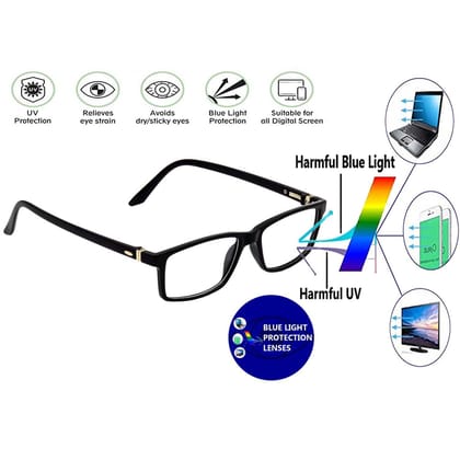 Hrinkar Rectangle Computer Glasses with Anti-Glare and Blue Ray Cut Lenses for Office, Gaming, Online Classes and Mobile/Computer Eye Protection Black Frame for Men & Women