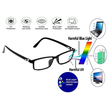 Hrinkar Rectangle Computer Glasses with Anti-Glare and Blue Ray Cut Lenses for Office, Gaming, Online Classes and Mobile/Computer Eye Protection Black Frame for Men & Women