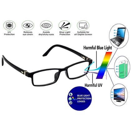 Hrinkar Rectangle Computer Glasses with Anti-Glare and Blue Ray Cut Lenses for Office, Gaming, Online Classes and Mobile/Computer Eye Protection Black Frame for Kids Boy & Girl