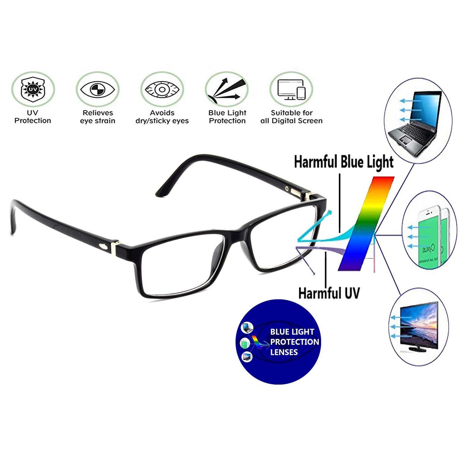 Hrinkar Rectangle Computer Glasses with Anti-Glare and Blue Ray Cut Lenses for Office, Gaming, Online Classes and Mobile/Computer Eye Protection Black Frame for Kids Boy & Girl