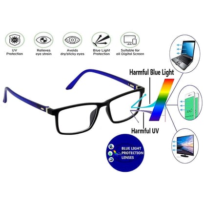 Hrinkar Rectangle Computer Glasses with Anti-Glare and Blue Ray Cut Lenses for Office, Gaming, Online Classes and Mobile/Computer Eye Protection Blue and Black Frame for Men & Women