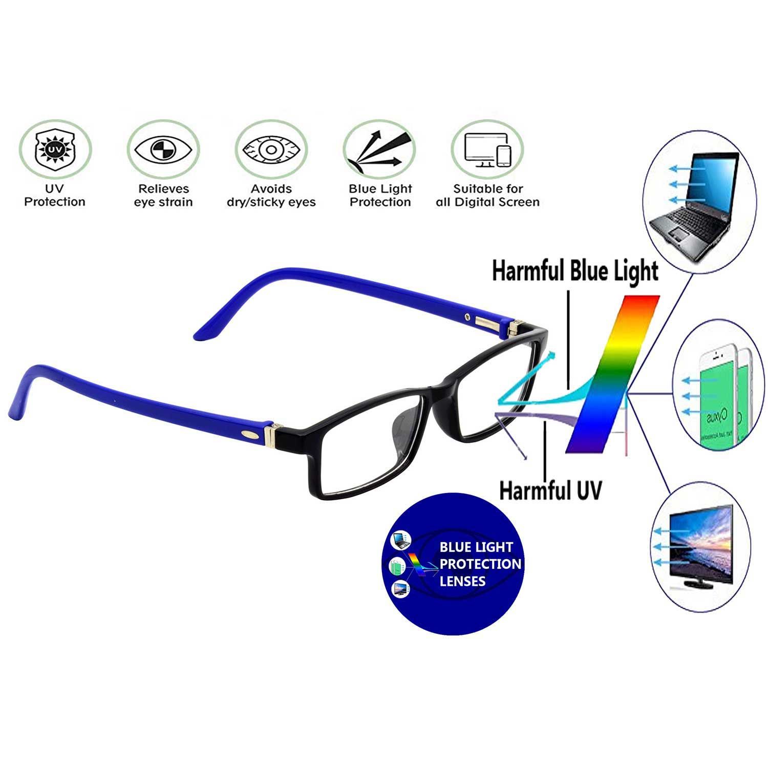 Hrinkar Rectangle Computer Glasses with Anti-Glare and Blue Ray Cut Lenses for Office, Gaming, Online Classes and Mobile/Computer Eye Protection Blue and Black Frame for Kids Boy & Girl